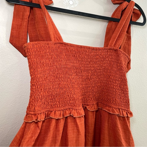 Rust Bow Strap Tiered Maternity Midi Dress Pinkblush Size M Color Rust Orange - Picture 10 of 12